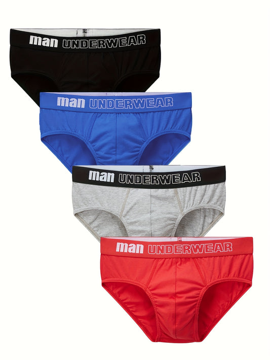 4/5-Pack Men'S Cotton Boxer Briefs - High Elasticity Mid-Rise Solid Color Underwear, Breathable & Durable, Assorted Colors (Black/Blue/Gray/Red), Comfortable Daily Wear, Modern Underwear, Highelasticity Material, Active Lifes