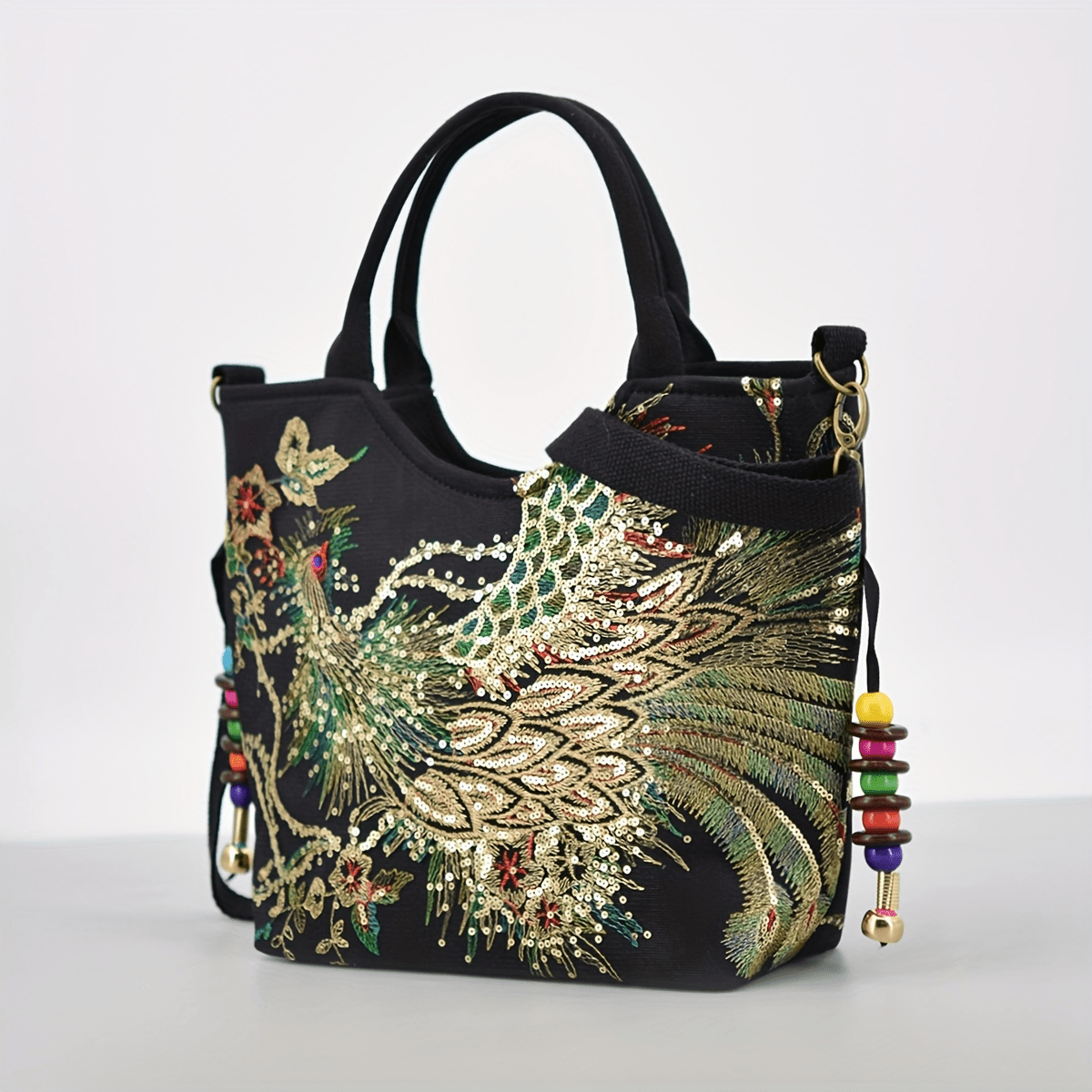 [Wo 'S Embroidered Bag] Retro Style Wo 'S Embroidered Satchel Bag, Fashion Double Handle Purse with Removable Strap