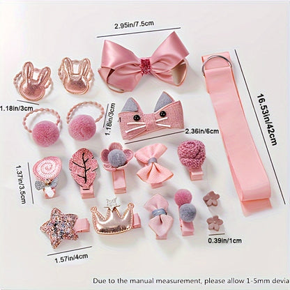 Deluxe Princess Hair Accessory Kit for Girls - Sparkling Rhinestone Clips, Cute Bow Ties & Elastic Bands with Pink Gift Box & Ribbon Hanger - Soft, Lightweight & Safe for and Youngsters, Hair Accessories for Girls
