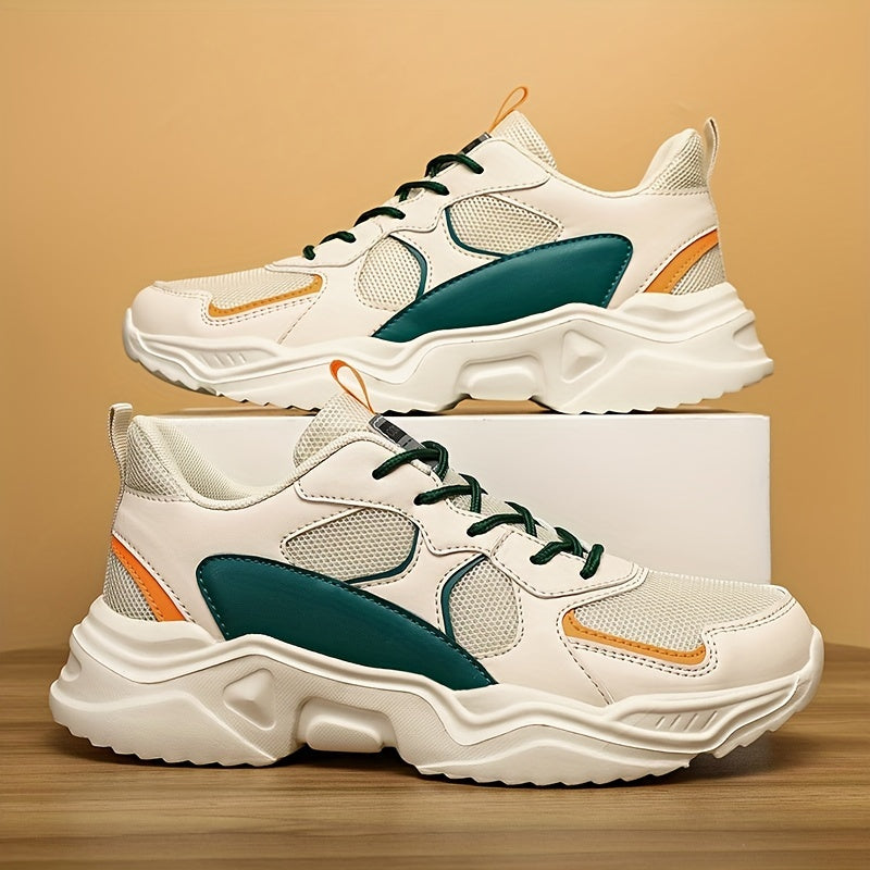 [Breathable|Mesh] White & Teal Breathable Mesh Men's Chunky Sneakers | Lace-Up Design, EVA Sole | for All Seasons Casual Sneakers