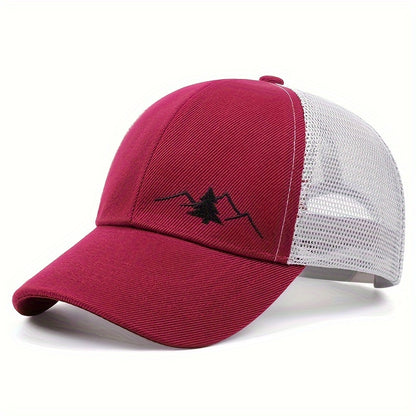 Trendy Embroidered Trucker Hat, Breathable Mesh Baseball Cap for Outdoor & Skateboarding, Business Business Style