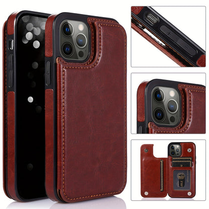 Premium PU Synthetic Faux Leather Wallet Case Designed for Various for iphone Models, Featuring Card Slots, a Stand, And Shockproof Protection.