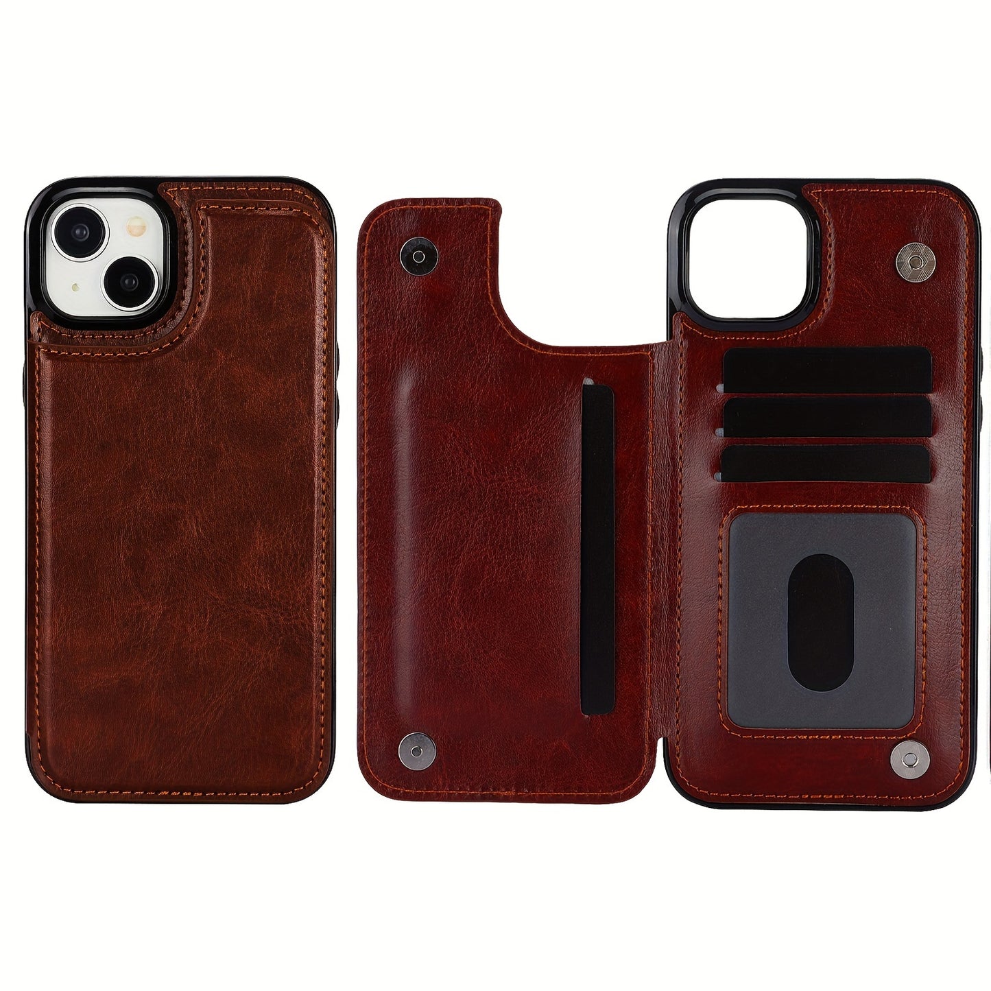Premium PU Synthetic Faux Leather Wallet Case Designed for Various for iphone Models, Featuring Card Slots, a Stand, And Shockproof Protection.
