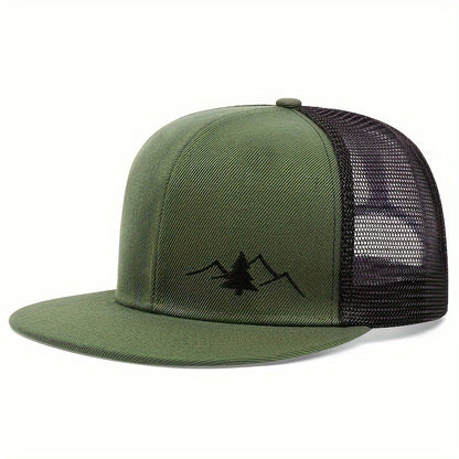 Trendy Embroidered Trucker Hat, Breathable Mesh Baseball Cap for Outdoor & Skateboarding, Business Business Style