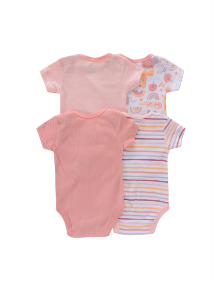 Newborn Baby Short Sleeve One-Piece Suit 4pcs Set with Alphabet Print and Embroidery Triangle Climbing Suit Ha Clothes Set 0-9 Months Baby Clothes