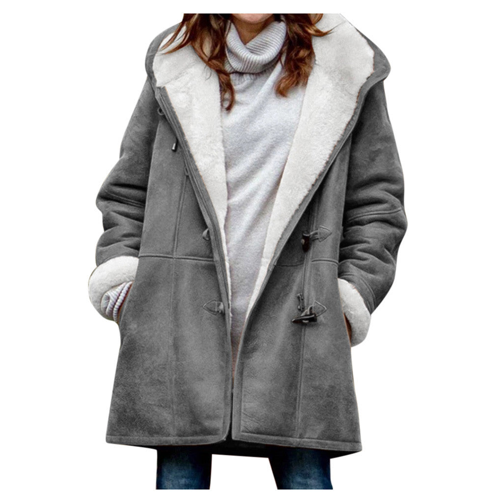 Winter Button Coat Fashion Warm Hooded Jacket With Pockets Women's Clothing