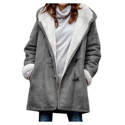 Winter Button Coat Fashion Warm Hooded Jacket With Pockets Women's Clothing