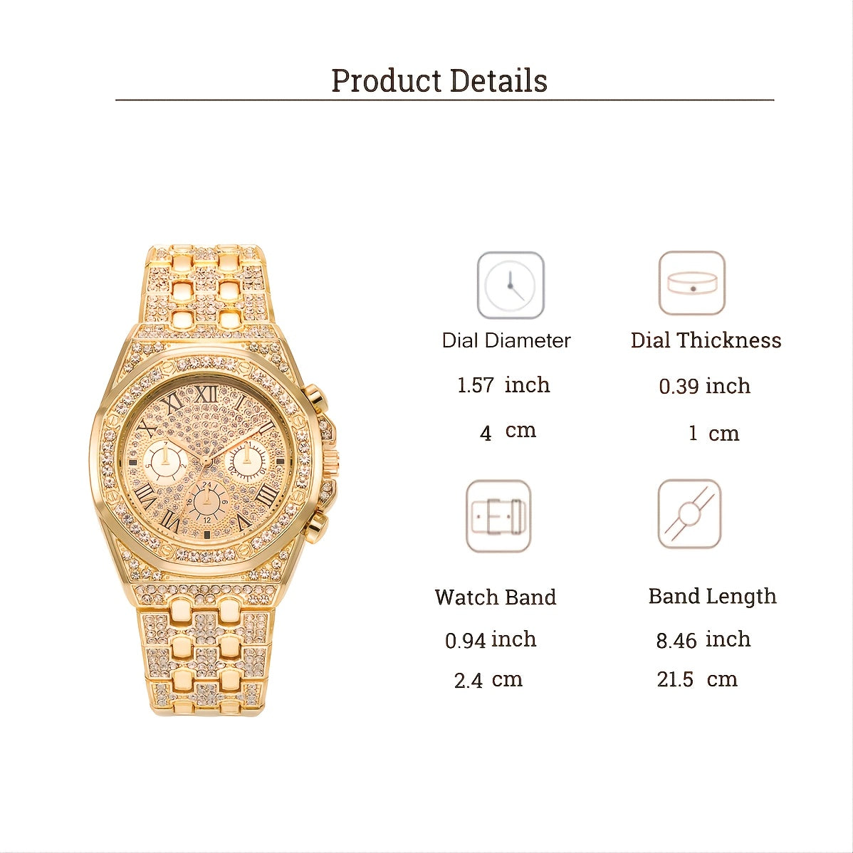 Luxury Golden-Tone Women's Rhinestone Watch with Roman Numerals, Quartz Movement, and Sparkling Bezel - Elegant Business Style Analog Display, Formal Timepiece | Classic Elegance | Durable Bracelet
