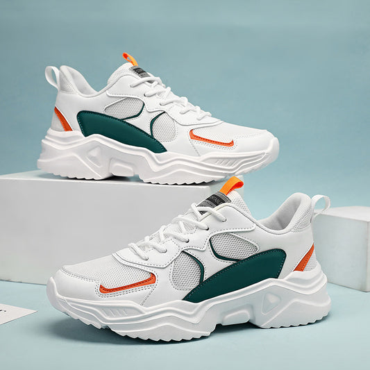 [Breathable|Mesh] White & Teal Breathable Mesh Men's Chunky Sneakers | Lace-Up Design, EVA Sole | for All Seasons Casual Sneakers