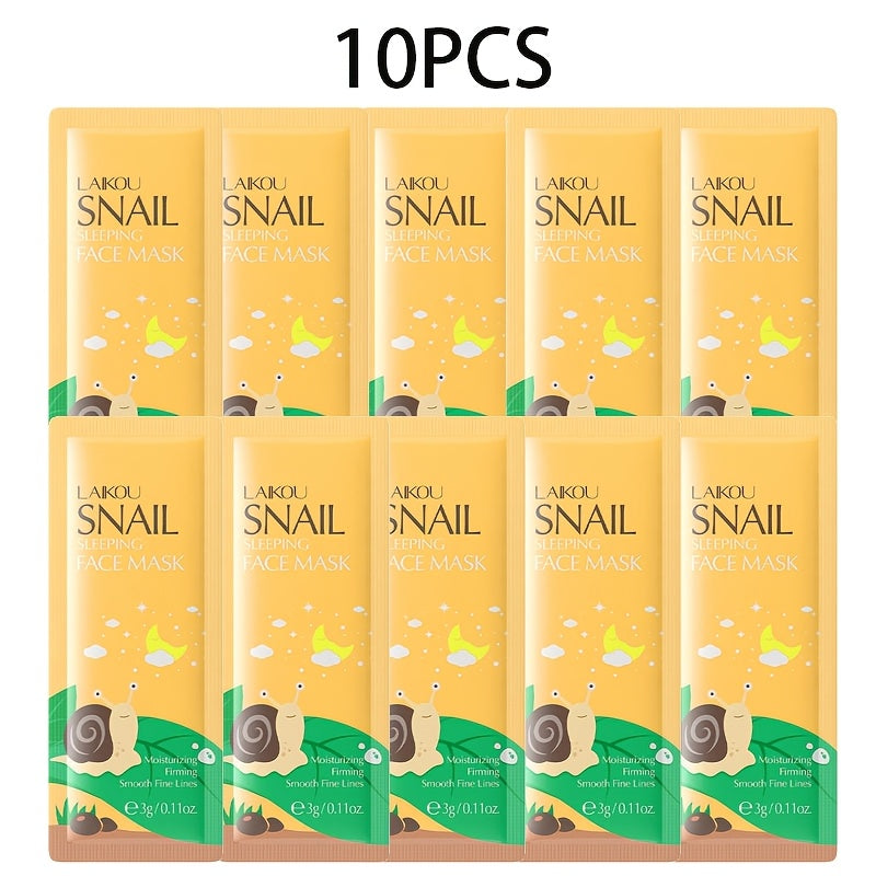 10pcs of Snail Sleeping Mask - Hydrating, Moisturizing, Firming Light Beige, Wash-free Mask, Suitable for All Light Beige Types, Portable Travel Packaging, Moisturizing Mask
