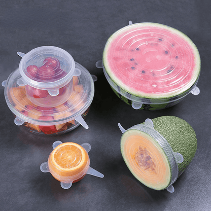 6 Silicone Stretch Lids, Reusable Durable Food Storage Covers for Bowls, Fits Most Containers in 6 Different Sizes, Dishwasher and Refrigerator Safe