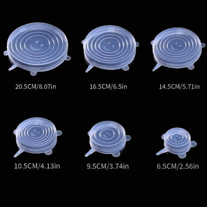 6 Silicone Stretch Lids, Reusable Durable Food Storage Covers for Bowls, Fits Most Containers in 6 Different Sizes, Dishwasher and Refrigerator Safe