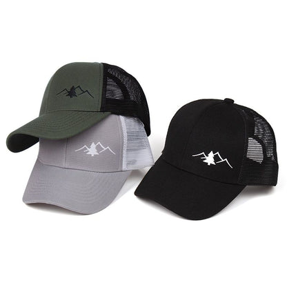 Trendy Embroidered Trucker Hat, Breathable Mesh Baseball Cap for Outdoor & Skateboarding, Business Business Style