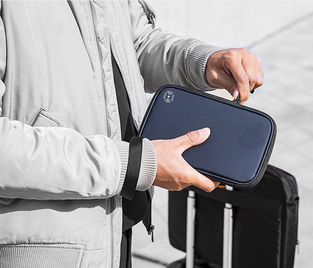 Family Passport Holder with SIM Card Slot and Pop-Up Needle, RFID Blocking Travel Passport Wallet, Ticket Document Storage Bag with Wrist Strap, Holds Up to 6 Passports and 9 Credit Cards