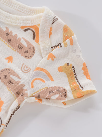 Newborn Baby Short Sleeve One-Piece Suit 4pcs Set with Alphabet Print and Embroidery Triangle Climbing Suit Ha Clothes Set 0-9 Months Baby Clothes