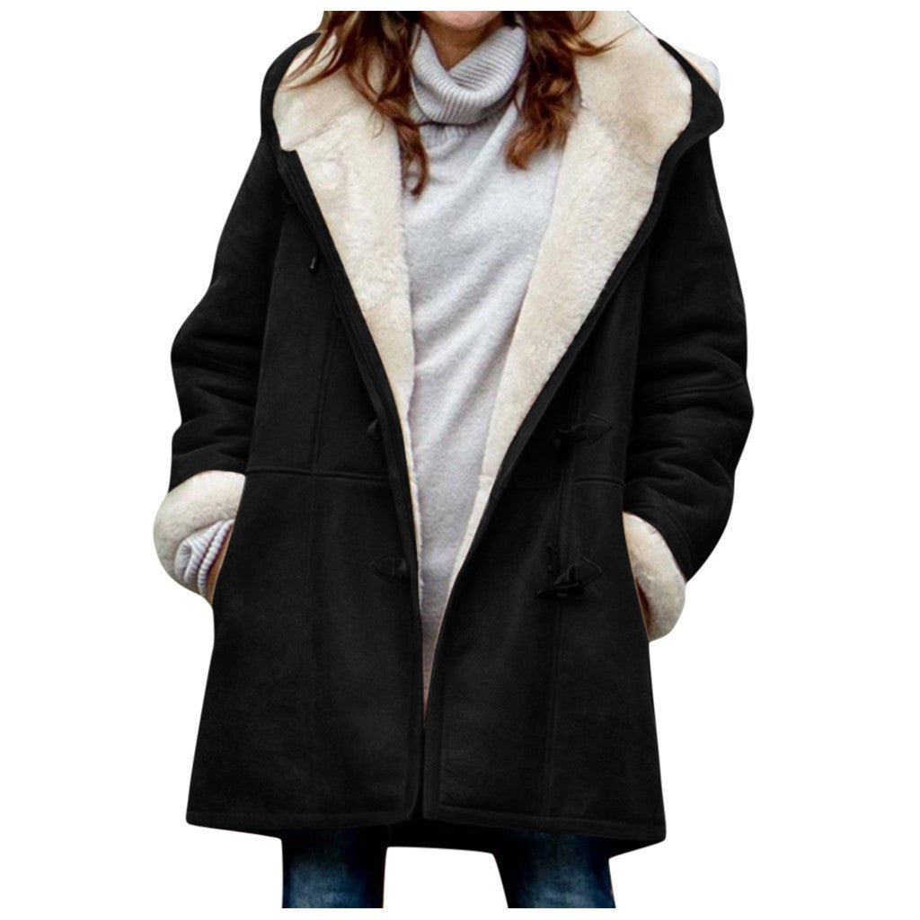 Winter Button Coat Fashion Warm Hooded Jacket With Pockets Women's Clothing