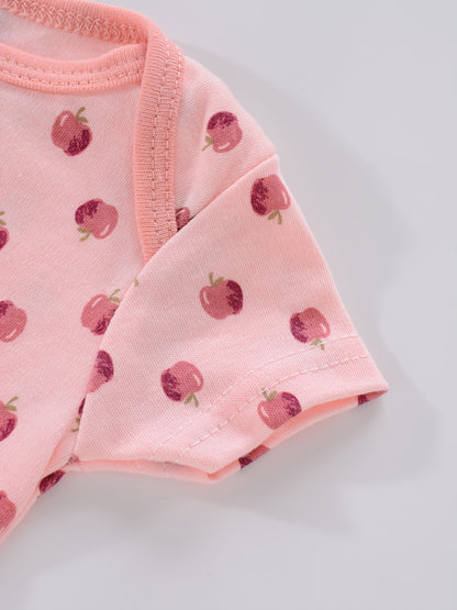 Newborn Baby Short Sleeve One-Piece Suit 4pcs Set with Alphabet Print and Embroidery Triangle Climbing Suit Ha Clothes Set 0-9 Months Baby Clothes