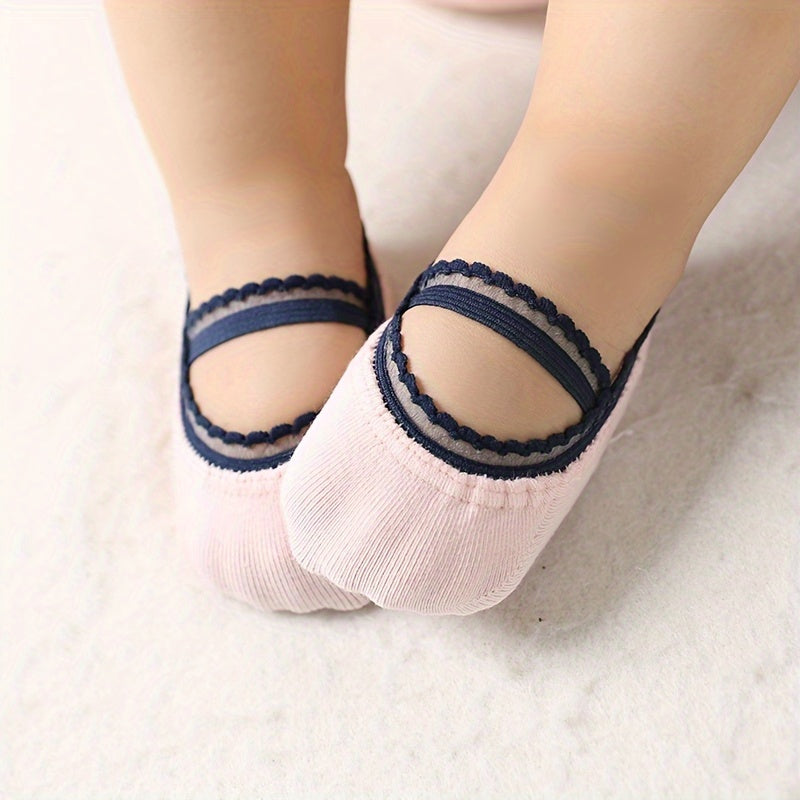 Girls' Elastic Lace-Up Boat Socks with Stretchable Non-Slip Sole