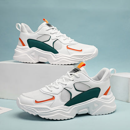 [Breathable|Mesh] White & Teal Breathable Mesh Men's Chunky Sneakers | Lace-Up Design, EVA Sole | for All Seasons Casual Sneakers