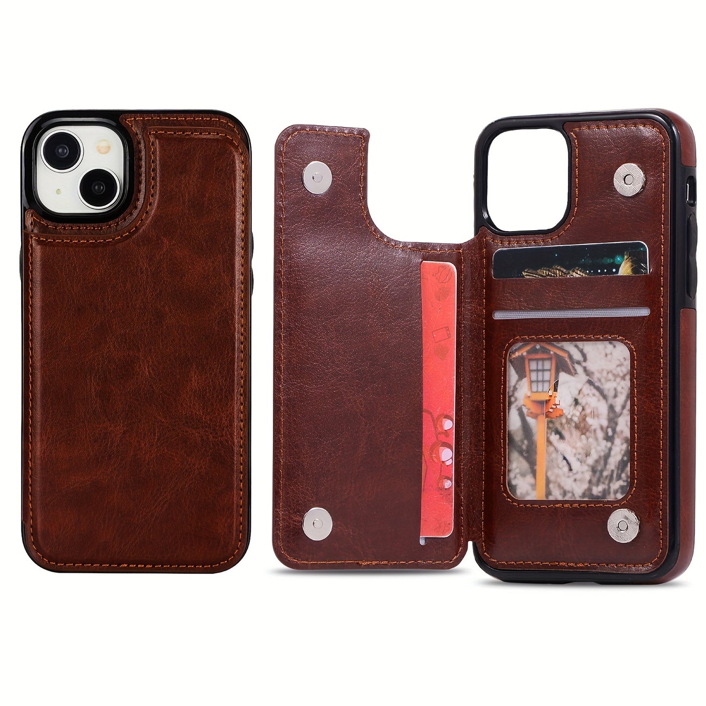 Premium PU Synthetic Faux Leather Wallet Case Designed for Various for iphone Models, Featuring Card Slots, a Stand, And Shockproof Protection.
