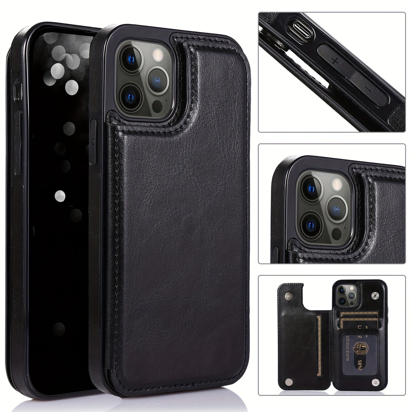 Premium PU Synthetic Faux Leather Wallet Case Designed for Various for iphone Models, Featuring Card Slots, a Stand, And Shockproof Protection.
