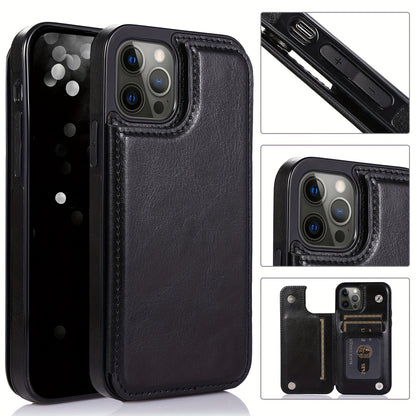 Premium PU Synthetic Faux Leather Wallet Case Designed for Various for iphone Models, Featuring Card Slots, a Stand, And Shockproof Protection.