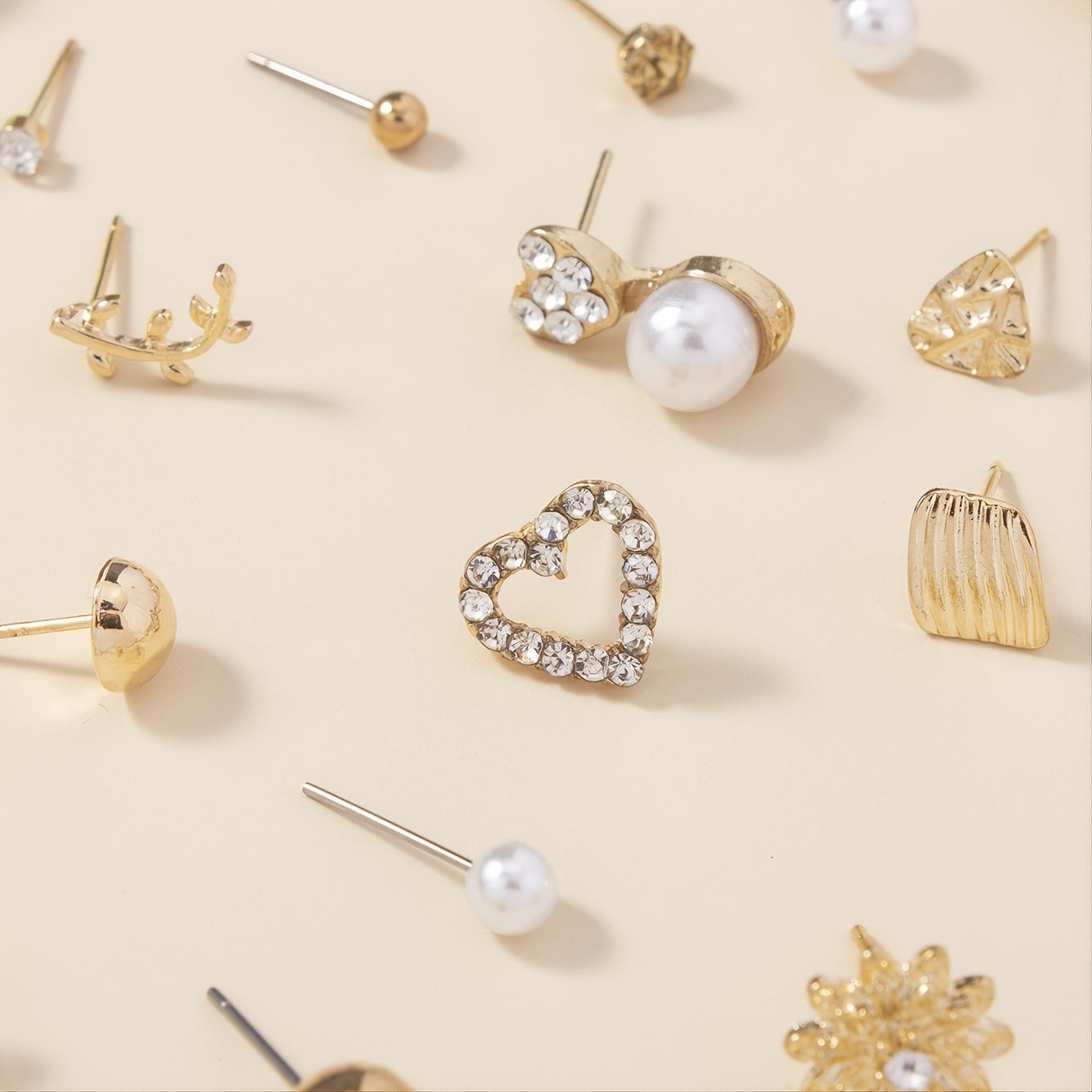 A Set of 30 Pairs of Stylish Alloy Heart-Shaped Faux Gemstone Letter Earrings.