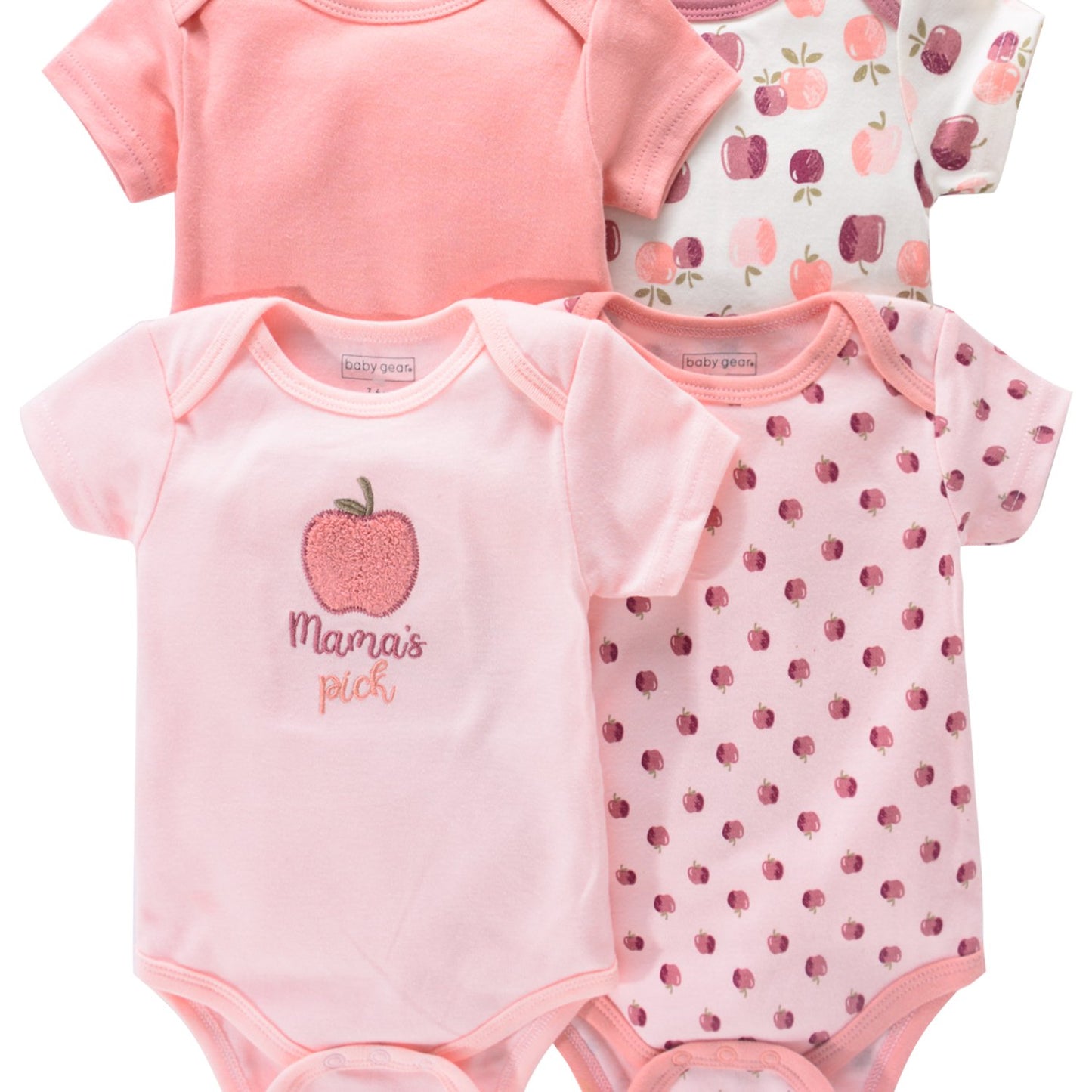 Newborn Baby Short Sleeve One-Piece Suit 4pcs Set with Alphabet Print and Embroidery Triangle Climbing Suit Ha Clothes Set 0-9 Months Baby Clothes