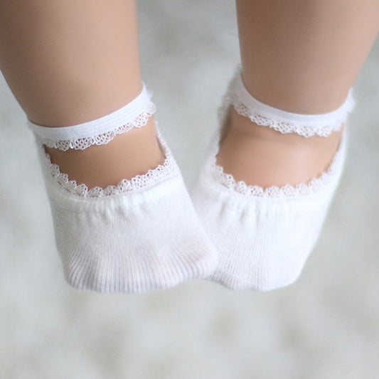 Girls' Elastic Lace-Up Boat Socks with Stretchable Non-Slip Sole