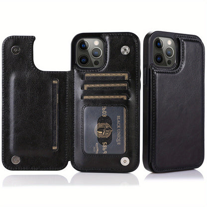 Premium PU Synthetic Faux Leather Wallet Case Designed for Various for iphone Models, Featuring Card Slots, a Stand, And Shockproof Protection.