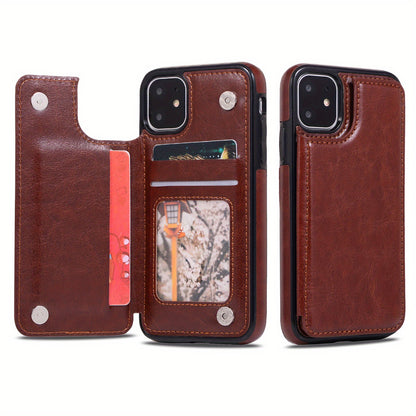 Premium PU Synthetic Faux Leather Wallet Case Designed for Various for iphone Models, Featuring Card Slots, a Stand, And Shockproof Protection.