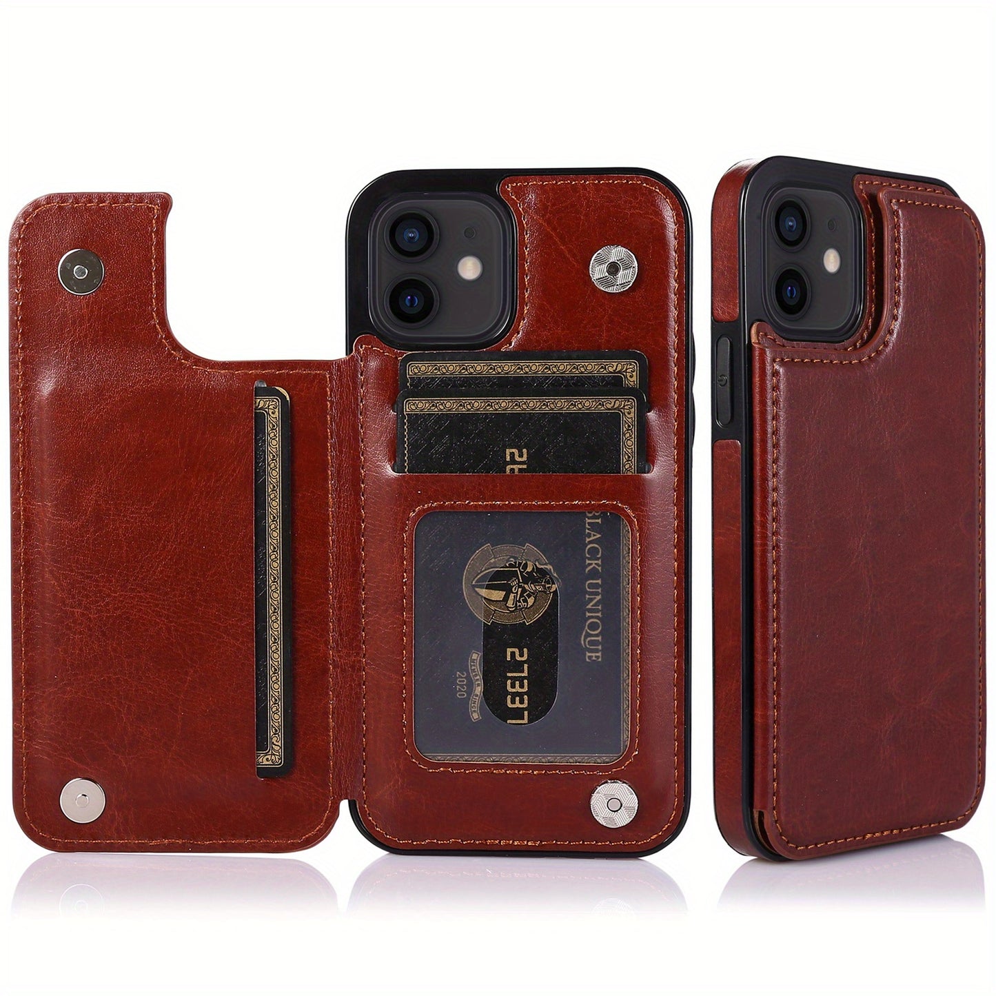 Premium PU Synthetic Faux Leather Wallet Case Designed for Various for iphone Models, Featuring Card Slots, a Stand, And Shockproof Protection.