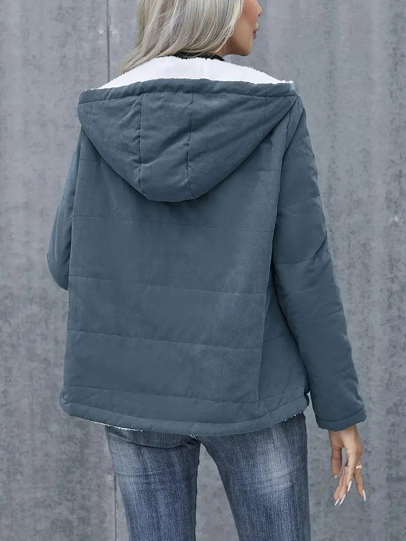 Fleece-lined Hooded Coat Winter Preppy Style Long Sleeve Jacket Warm Pockets Cotton Coat Women's Clothing