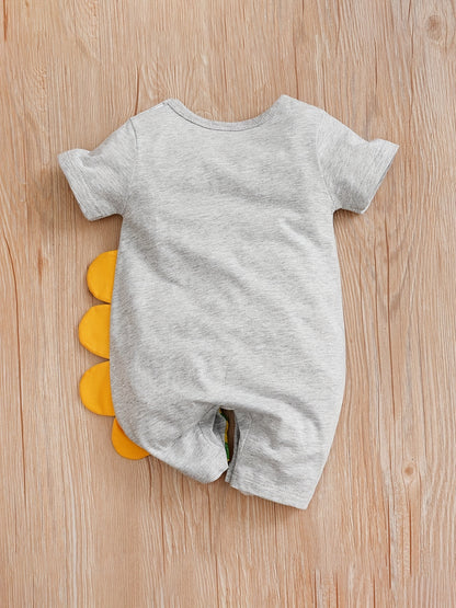 Baby Boys' Short Sleeve Romper Jumpsuit - Cute Cartoon Crocodile Print, White & Blue Trim, Breathable Summer Outfit, Easy Hand Wash Care, Regular Fit Infant Clothing, Baby Boy Outfits, Spring Infant Wear, Soft Texture Materia