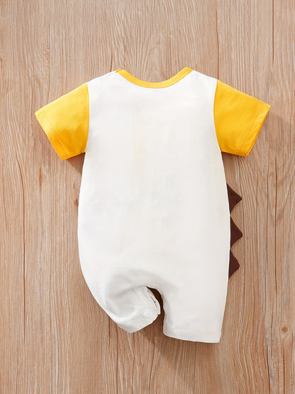 Baby Boys' Short Sleeve Romper Jumpsuit - Cute Cartoon Crocodile Print, White & Blue Trim, Breathable Summer Outfit, Easy Hand Wash Care, Regular Fit Infant Clothing, Baby Boy Outfits, Spring Infant Wear, Soft Texture Materia