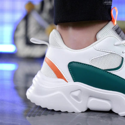 [Breathable|Mesh] White & Teal Breathable Mesh Men's Chunky Sneakers | Lace-Up Design, EVA Sole | for All Seasons Casual Sneakers