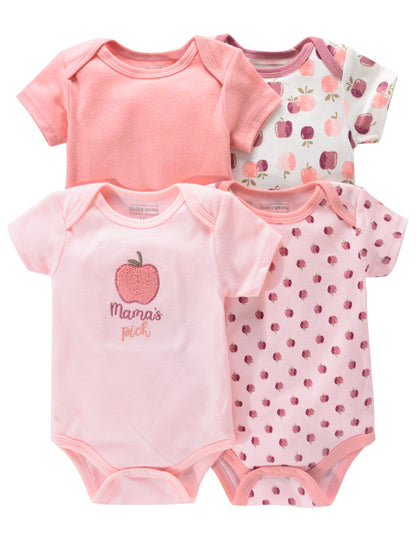 Newborn Baby Short Sleeve One-Piece Suit 4pcs Set with Alphabet Print and Embroidery Triangle Climbing Suit Ha Clothes Set 0-9 Months Baby Clothes