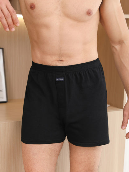 Men'S High-Waist Boxer Briefs - Soft Breathable, Loose Fit, Deep Crotch, Button Detail, Solid Black, Comfortable for Casual Attire, High Waisted Boxer Briefs