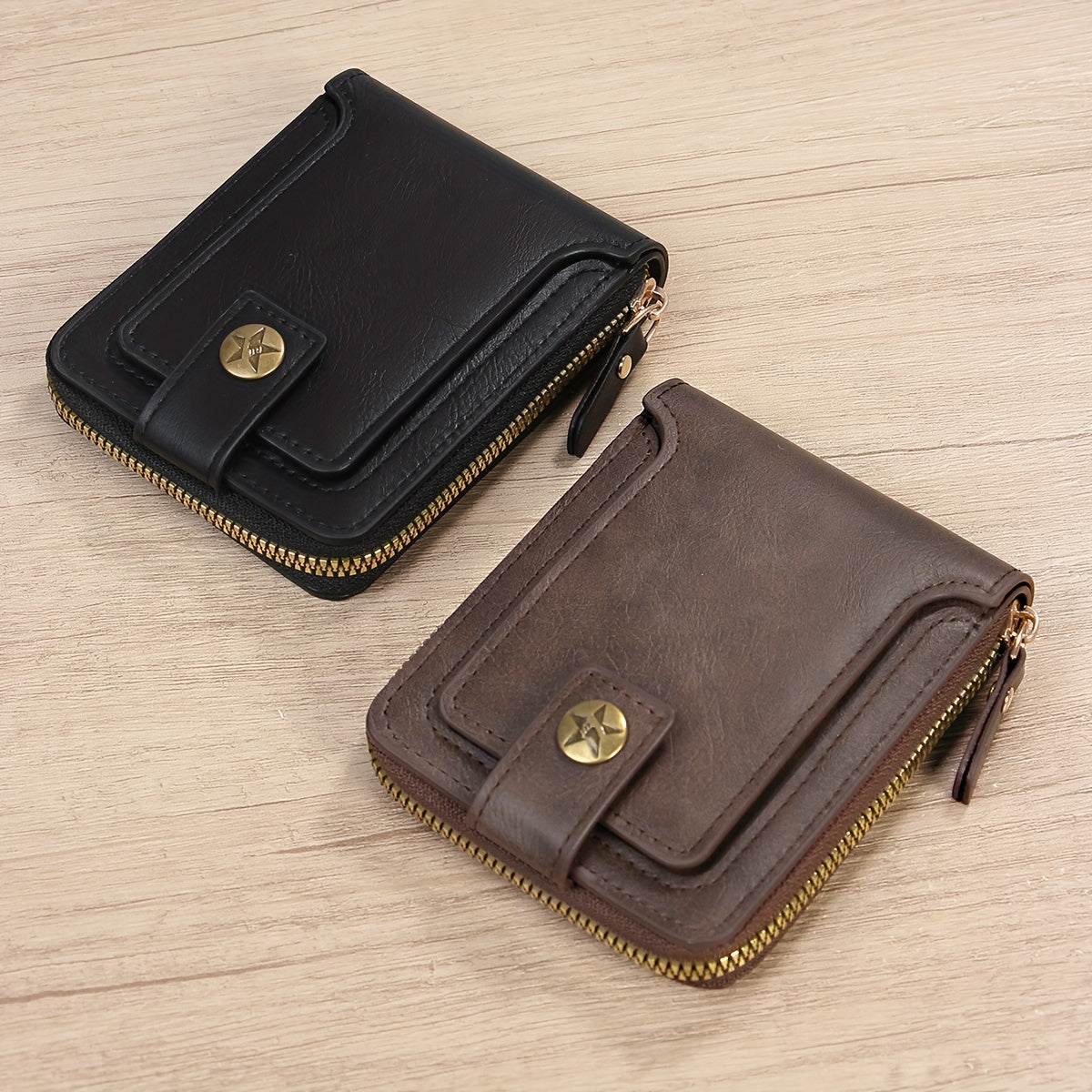 1pc Men's PU Leather Solid Color Business Wallet, Card Holder With Zipper & Button, Valentine's Day Gift For Men