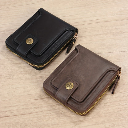 1pc Men's PU Leather Solid Color Business Wallet, Card Holder With Zipper & Button, Valentine's Day Gift For Men