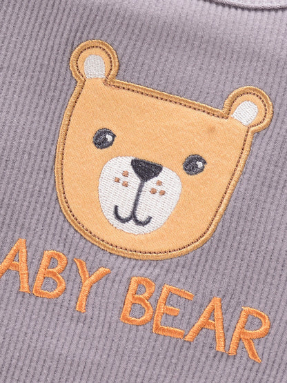 Newborn Baby Short Sleeve One-Piece Suit 4pcs Set with Alphabet Print and Embroidery Triangle Climbing Suit Ha Clothes Set 0-9 Months Baby Clothes