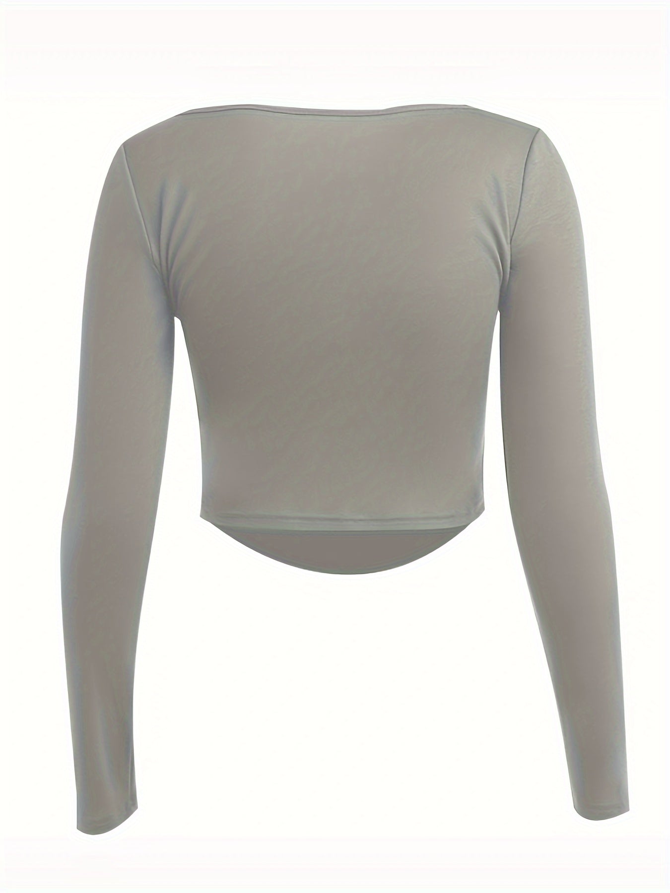 Solid Square Neck Crop T-Shirt, Y2K Long Sleeve Skinny Tee For Spring & Summer, Women's Clothing