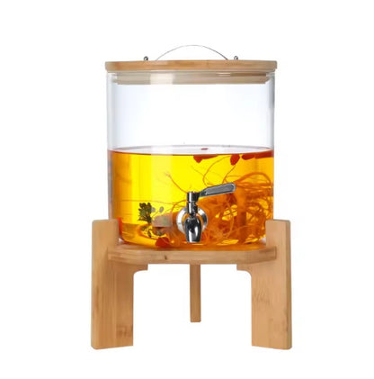 Glass Dispenser With Wooden Stand