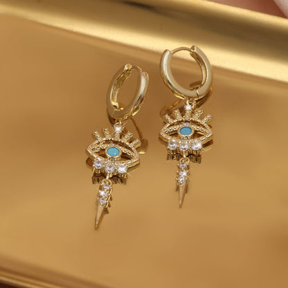 One Pair of Luxury Copper-Inlaid Synthetic Evil Eye Pendant Earrings Dating Gift