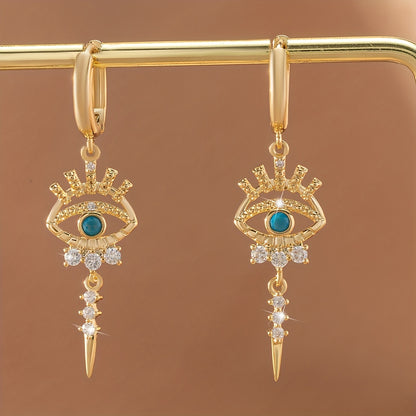 One Pair of Luxury Copper-Inlaid Synthetic Evil Eye Pendant Earrings Dating Gift