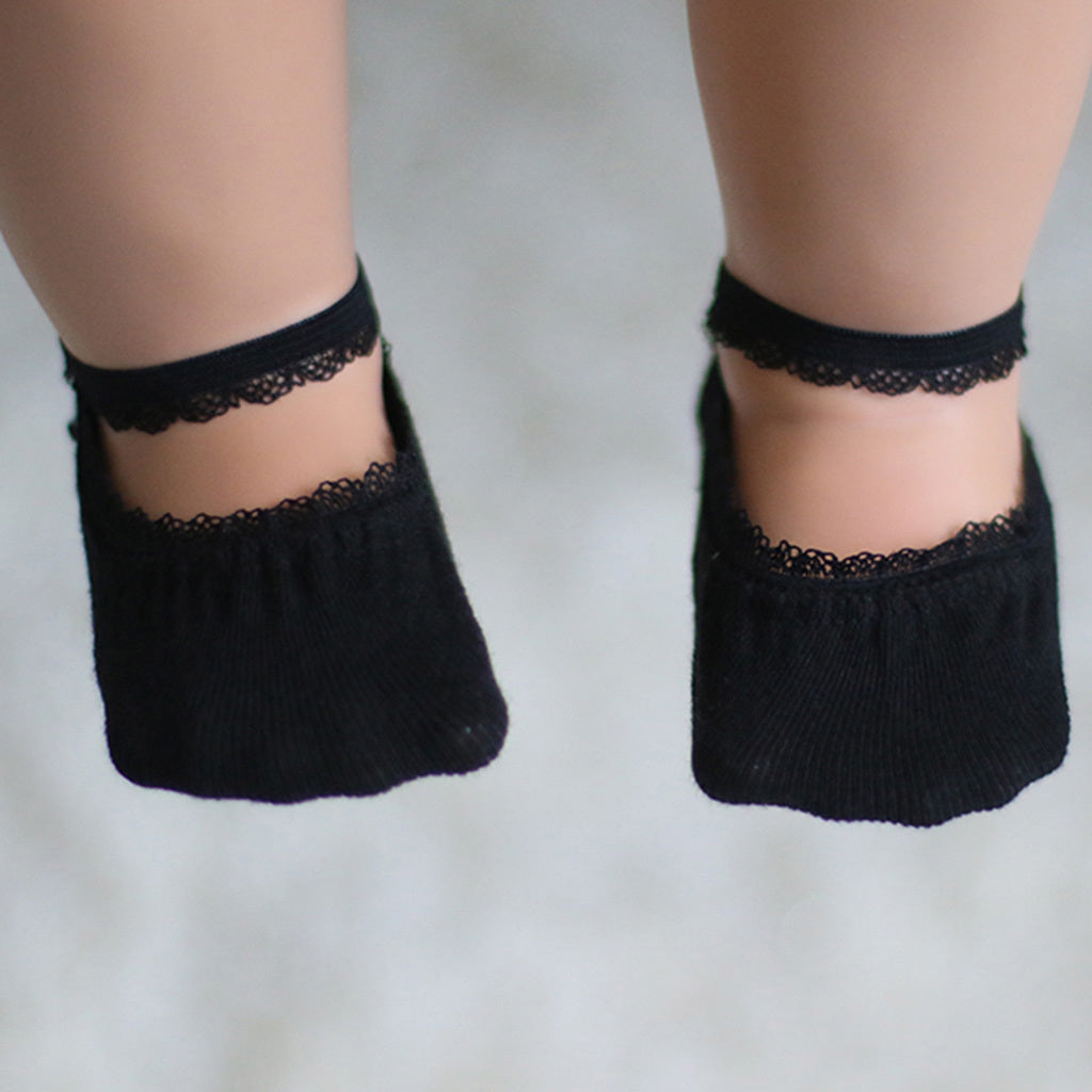 Girls' Elastic Lace-Up Boat Socks with Stretchable Non-Slip Sole
