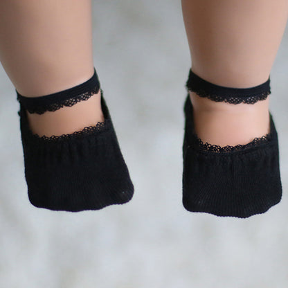 Girls' Elastic Lace-Up Boat Socks with Stretchable Non-Slip Sole