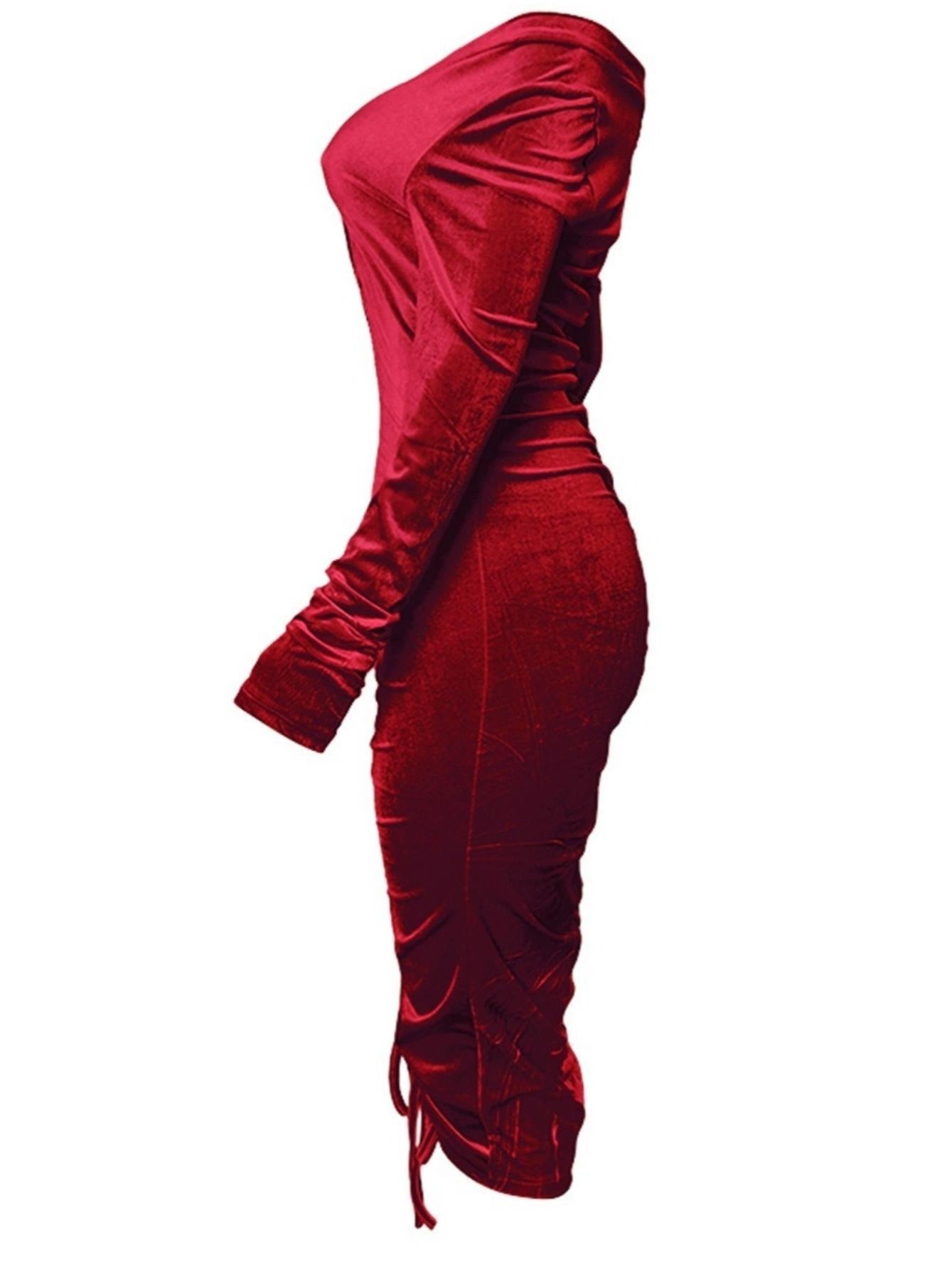 Women's Dresses V Neck Off The Shoulder Velvet Ruched Mid-length Dresses