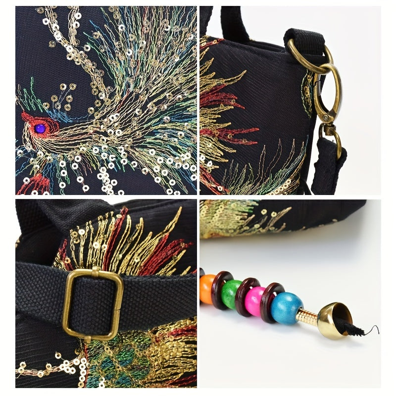 [Wo 'S Embroidered Bag] Retro Style Wo 'S Embroidered Satchel Bag, Fashion Double Handle Purse with Removable Strap