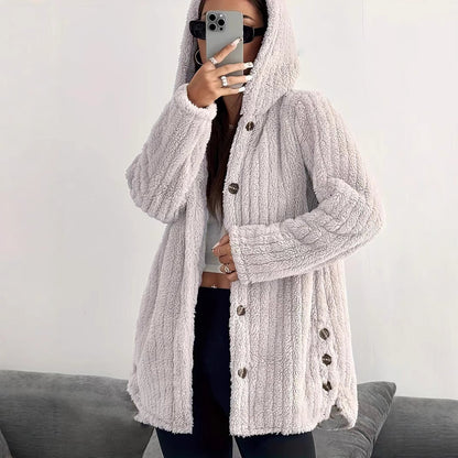Hooded Loose Plush Coat Women's Regular Sleeve